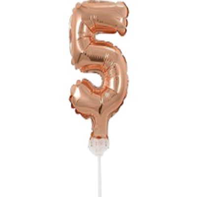 Фолиев балон, цифра 5, розово злато, с пръчка - 17см