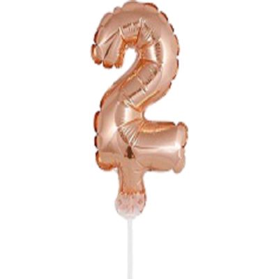 Фолиев балон, цифра 2, розово злато, с пръчка - 17см