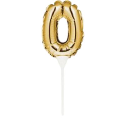 Фолиев балон, цифра 0, златен, с пръчка - 17см