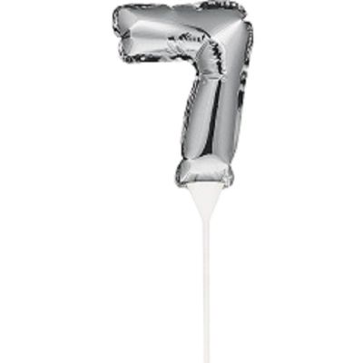Фолиев балон, цифра 7, сребърен, с пръчка - 17см
