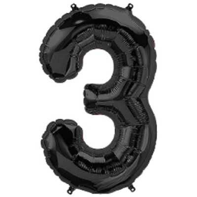 Фолиев балон цифра 3, черен - 102см