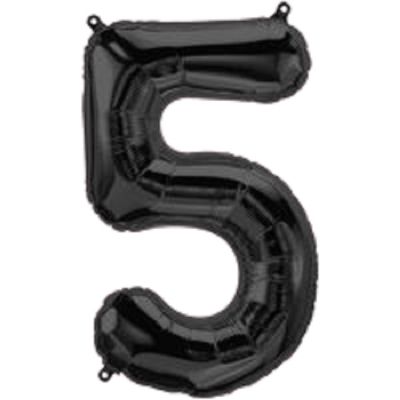 Фолиев балон цифра 5, черен - 80см