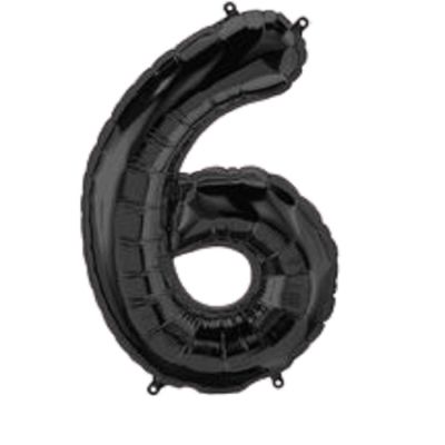 Фолиев балон цифра 6, черен - 80см