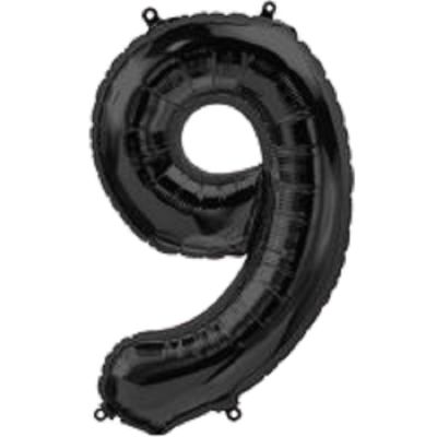 Фолиев балон цифра 9,черен - 80см