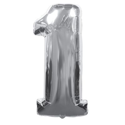 Фолиев балон цифра 1, сребърен - 102см