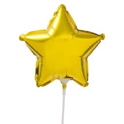 Фолиев балон, Златна звезда 17 см, комплект с пръчка