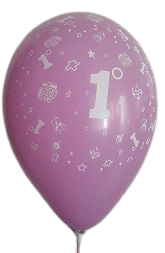 Балони с печат 1 година, розови, петстранен печат, 30см, 100бр.