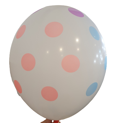 Балони пастел с печат - бели балони с неонови точки, 5 - странен печат, 30см., 100бр.