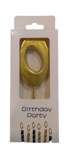 Свещичка металик злато цифра 0, 1 брой