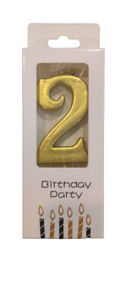 Свещичка металик злато цифра 2, 1 брой