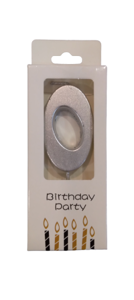 Свещичка металик сребро цифра 0, 1 брой