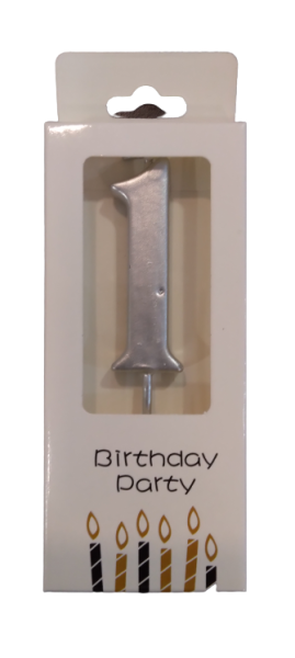 Свещичка металик сребро цифра 1, 1 брой