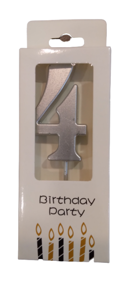 Свещичка металик сребро цифра 4, 1 брой