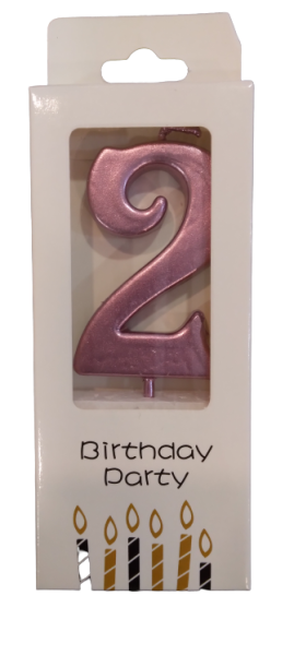 Свещичка металик розово злато цифра 2, 1 брой