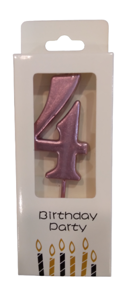 Свещичка металик розово злато цифра 4, 1 брой