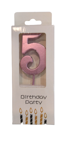 Свещичка металик розово злато цифра 5, 1 брой