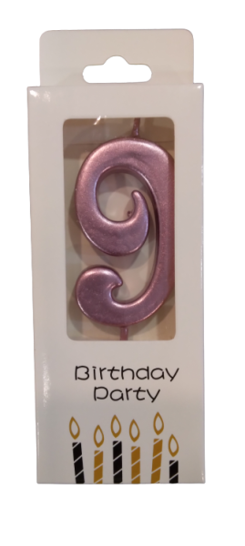 Свещичка металик розово злато цифра 9, 1 брой