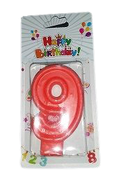 Свещичка червена цифра - №9, 1 брой