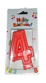 Свещичка червена цифра - №4, 1 брой