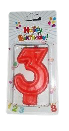 Свещичка червена цифра  - №3, 1 брой