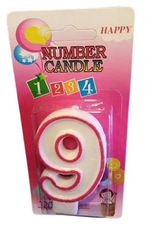 Свещичка с червен контур цифра - №9, 1 брой