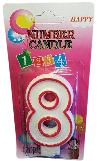 Свещичка с червен контур цифра - №8, 1 брой