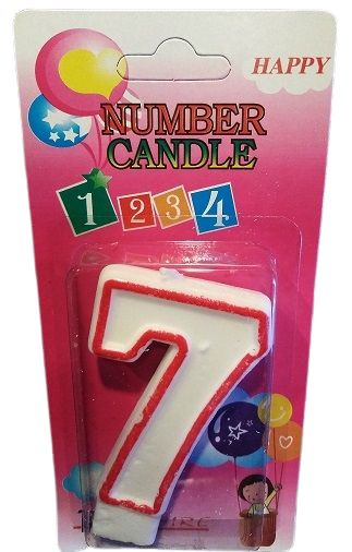 Свещичка с червен контур цифра - №7, 1 брой