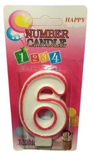 Свещичка с червен контур цифра - №6, 1 брой