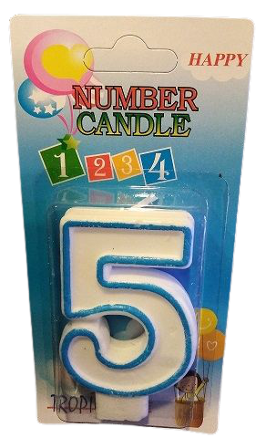 Свещичка със син контур цифра - №5, 1 брой