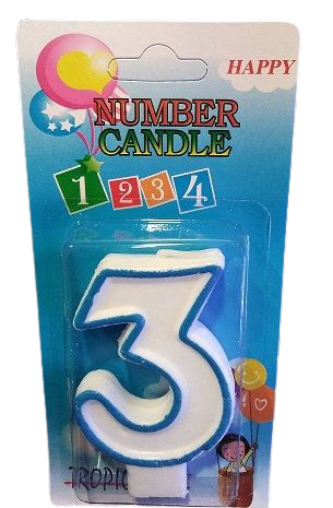 Свещичка със син контур цифра - №3, 1 брой