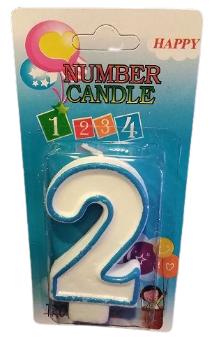 Свещичка със син контур цифра - №2, 1 брой