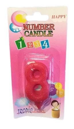 Свещичка червена малка цифра  - 8, 1 брой