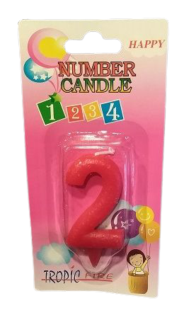 Свещичка червена малка цифра  - 2, 1 брой