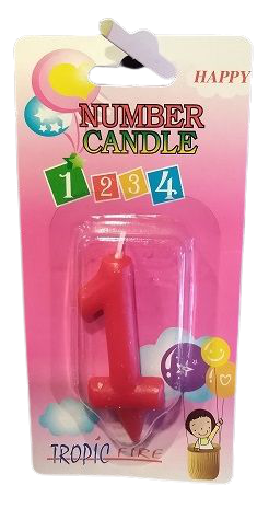 Свещичка червена малка цифра  - 1, 1 брой