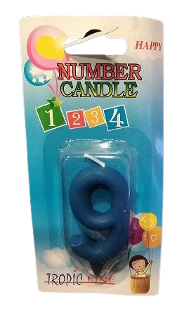 Свещичка синя малка цифра  - 9, 1 брой