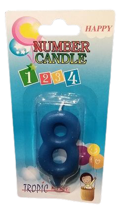 Свещичка синя малка цифра  - 8, 1 брой