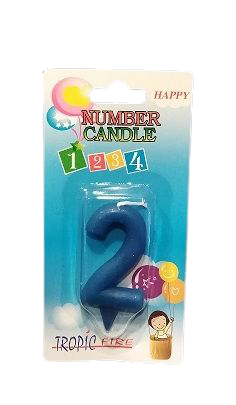 Свещичка синя малка цифра  - 2, 1 брой