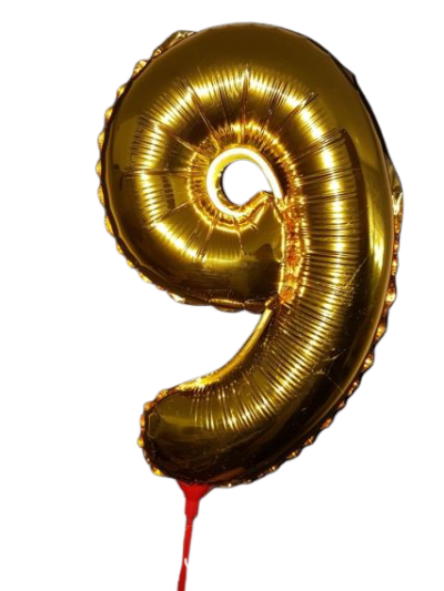 10 броя-Фолиев балон цифра 9, златен, с пръчка - 40см