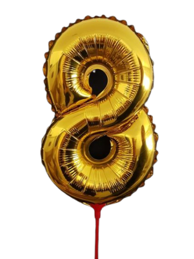 Фолиев балон цифра 8, златен, с пръчка - 40см