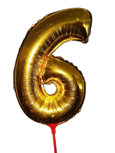 Фолиев балон цифра 6, златен, с пръчка - 40см
