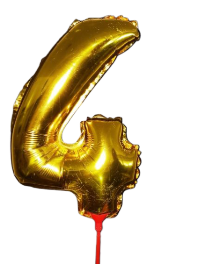 10 броя-Фолиев балон цифра 4, златен, с пръчка - 40см