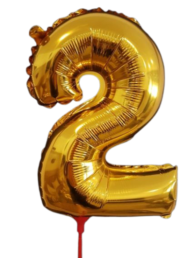 10 броя-Фолиев балон цифра 2, златен, с пръчка - 40см