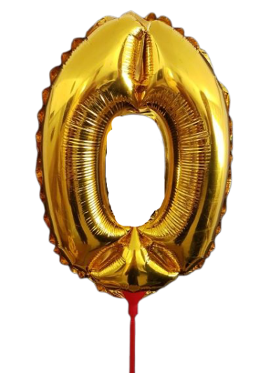 10 броя-Фолиев балон цифра 0, златен, с пръчка - 40см