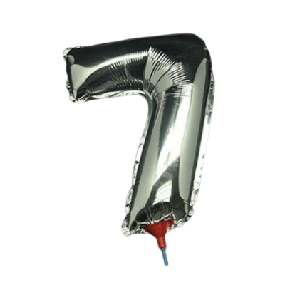 10 броя-Фолиев балон цифра 7, сребърен, с пръчка - 40см