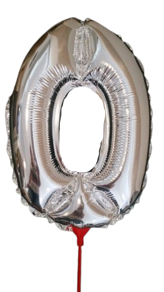 Фолиев балон цифра 0, сребърен с пръчка - 40см