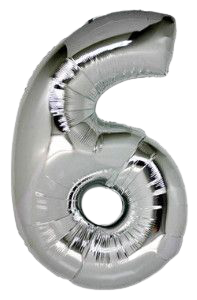 Фолиев балон цифра 6, сребърен - 80см
