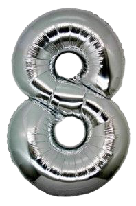 Фолиев балон цифра 8, сребърен - 80см