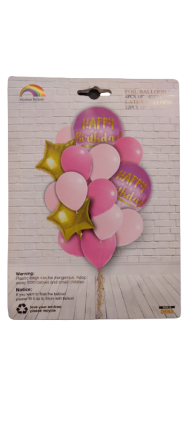 Комплект балони фолио и латекс розово HAPPY Birthday /16 броя/