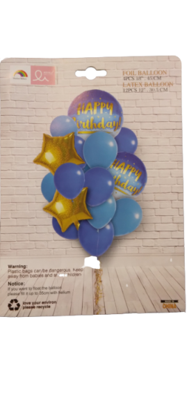 Комплект балони фолио и латекс, сини Happy byrthday /16 броя/