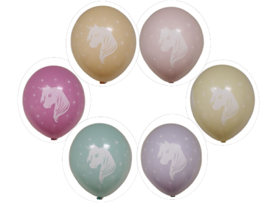 Балони с четиристранен печат ЕДНОРОГ  -  микс цветове, 30см, 100бр.